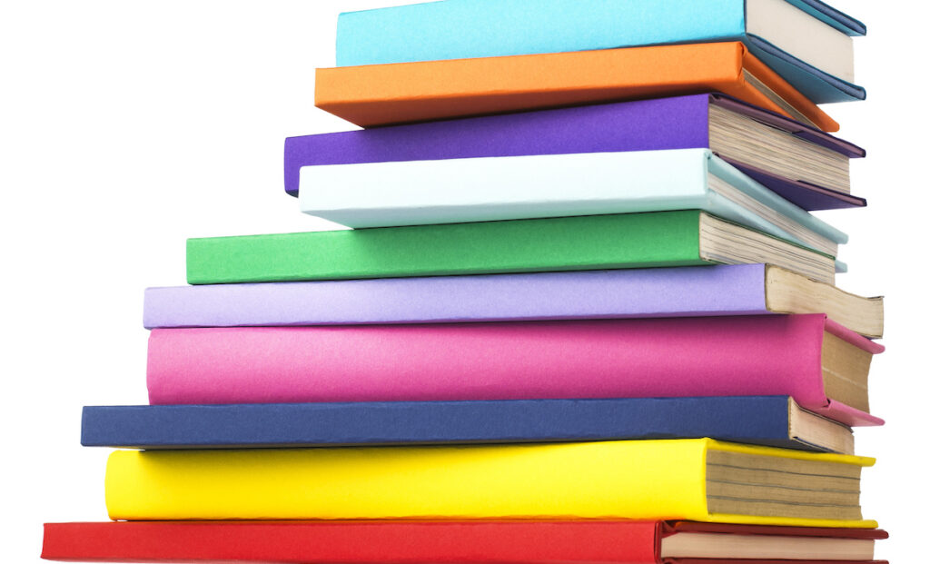 A stack of colorful books.