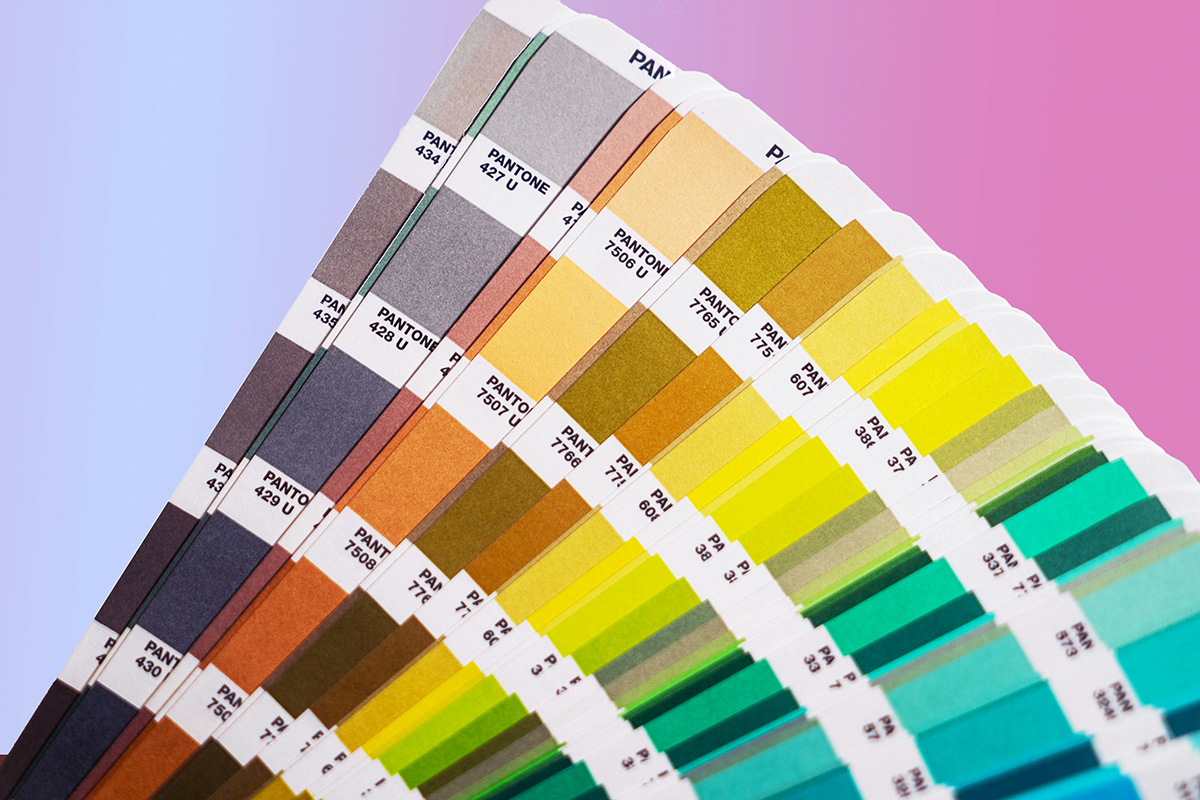 Pantone paint color test charts.